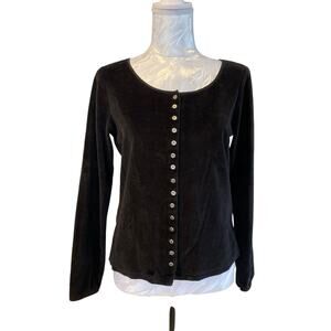 JJill Black Velour Button Down Shirt Womens Sz Small Y2K Soft Grunge Mall Girl